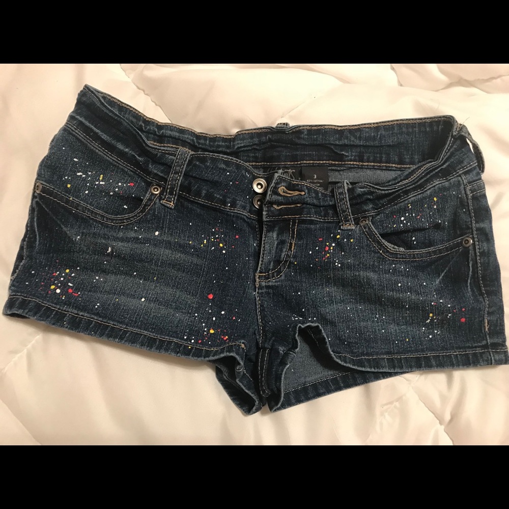 Size 3 jean shorts with paint splatter design